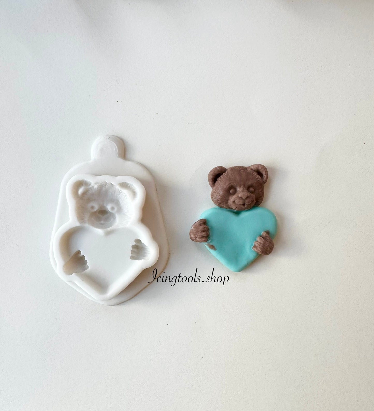 Blue heart teddy silicone mould